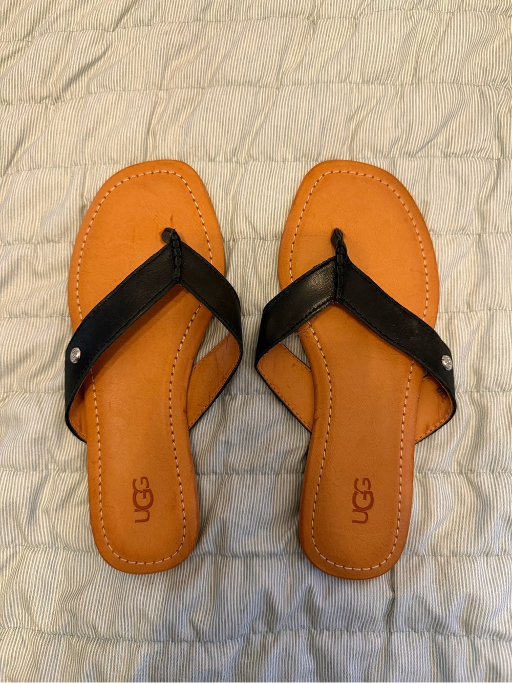 UGG Women's Black Strap Sandals with Tan Footbed